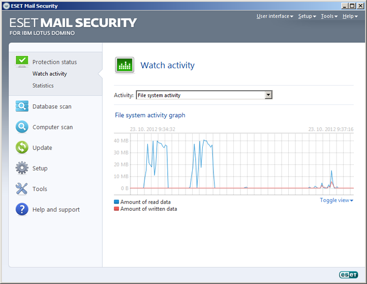 ESET Mail Security Domino Lotus Activitate