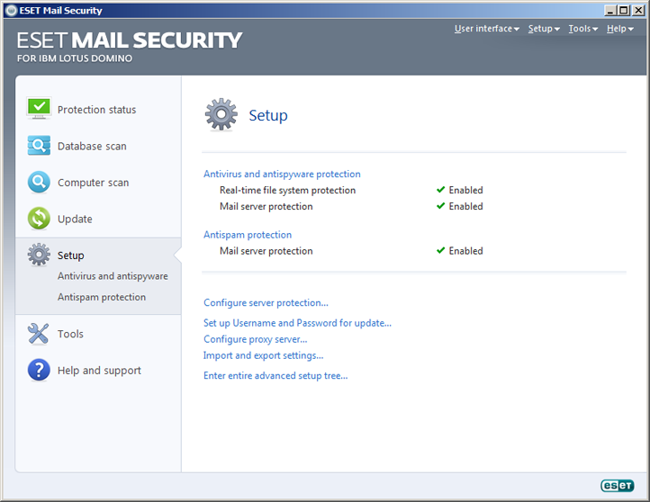 ESET Mail Security Domino Lotus Setări