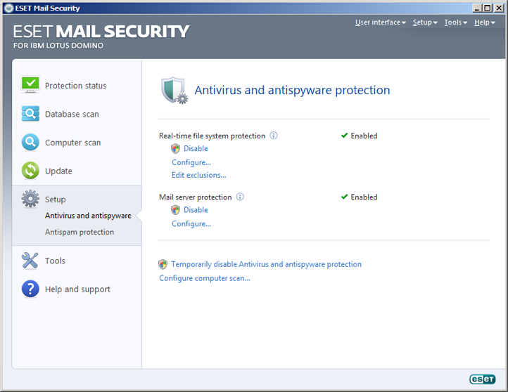 ESET Mail Security Domino Lotus Setări Antivirus
