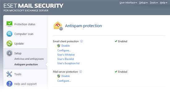 ESET Mail Security Exchange45 Protecție Antispam