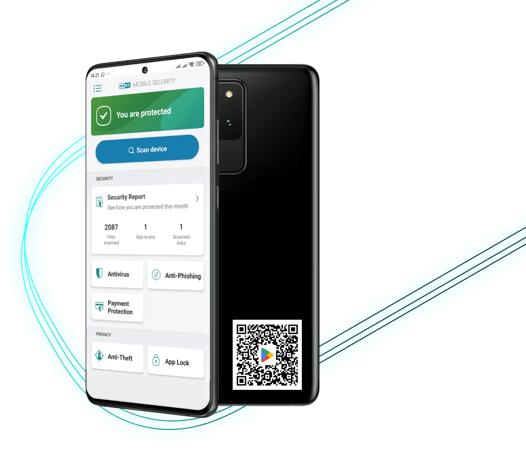 ESET Mobile Security on Android. Scan the QR code with your phone camera to install the app.